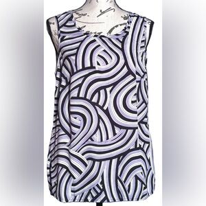 Versatile Anne Klein Lavender Black White Geometric Lines Sleeveless Blouse NWT